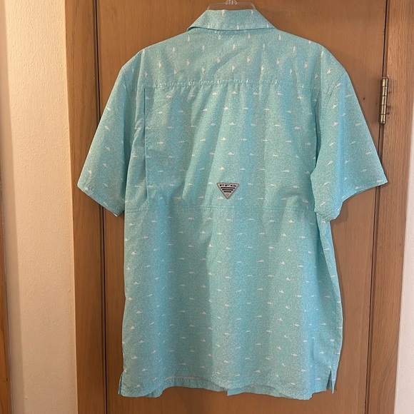 Columbia PFG Men's Fish Print Short Sleeve Button Down Shirt Teal Green Large - Picture 10 of 12